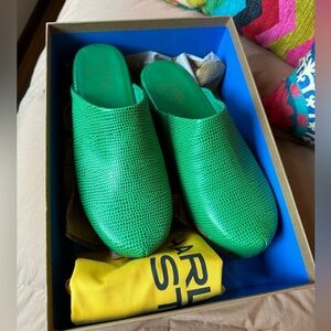 Charlotte Stone Martino Clogs - Size 9, green "snakeskin"